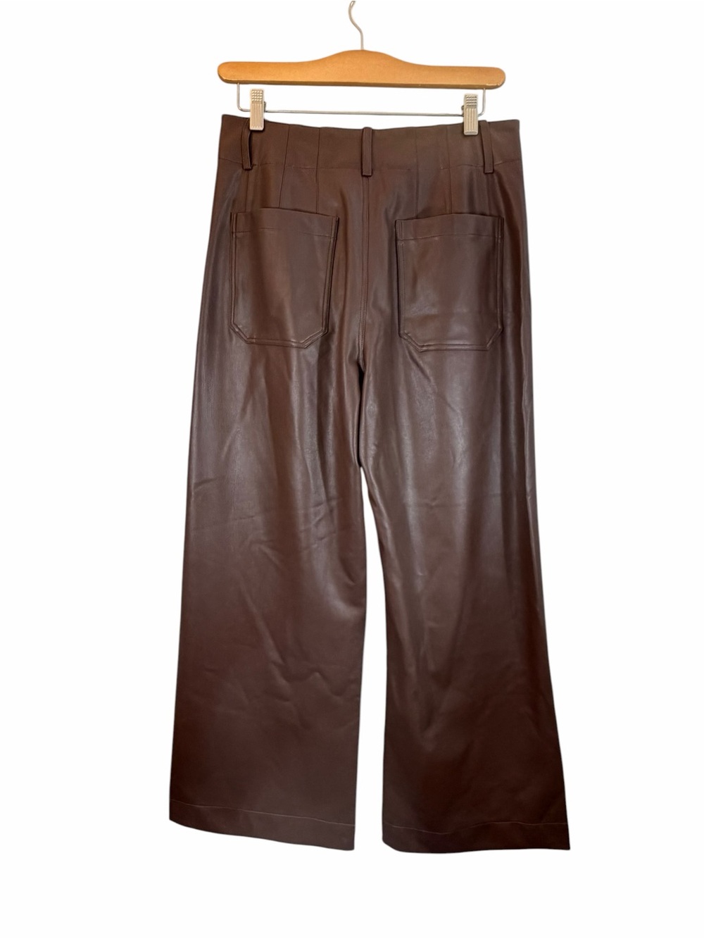 Anthro Maeve Colette Faux Leather Wide Leg Cropped Pant Size 29 Chocolate New - Picture 2 of 13